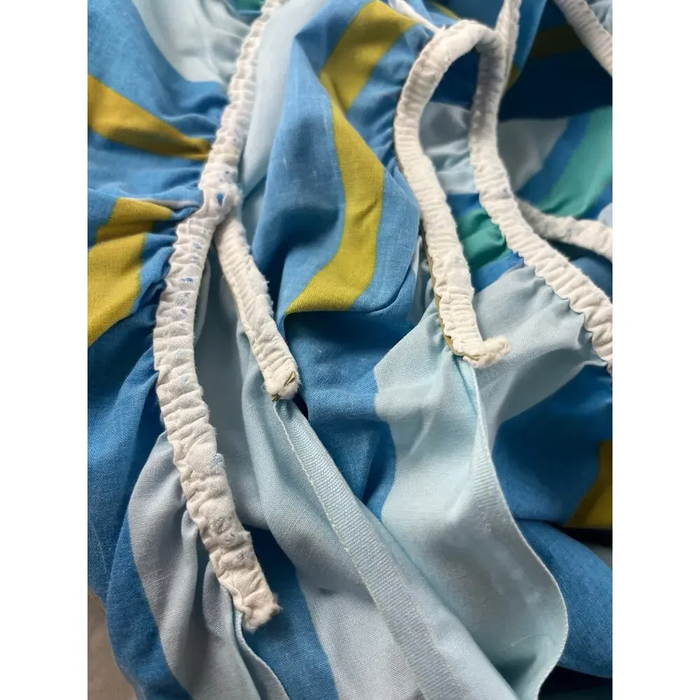 Sears Mixables Sierra Stripe Blue Double Bed Fitted Sheet 2 Pillowcases 1970s